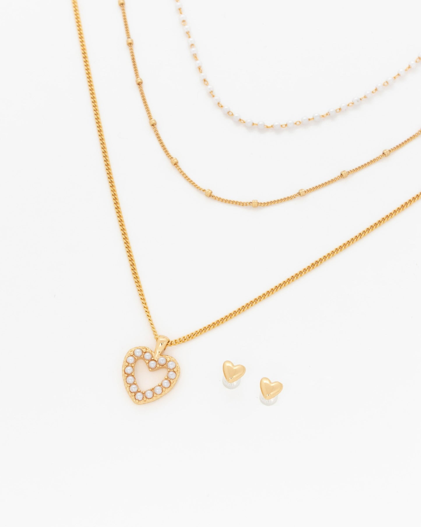 Multi-Pearl Heart Layered Necklace