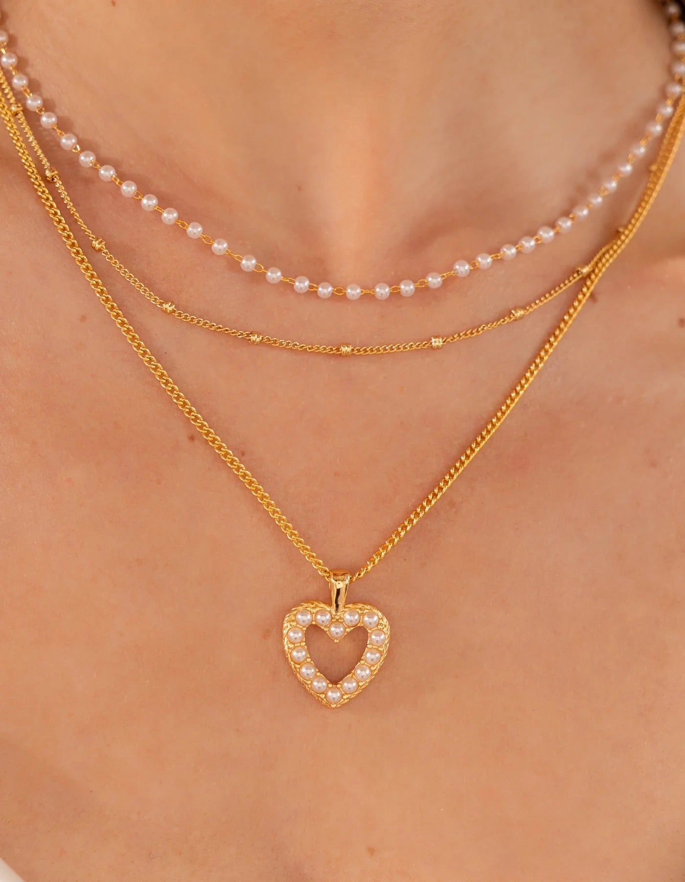 Multi-Pearl Heart Layered Necklace