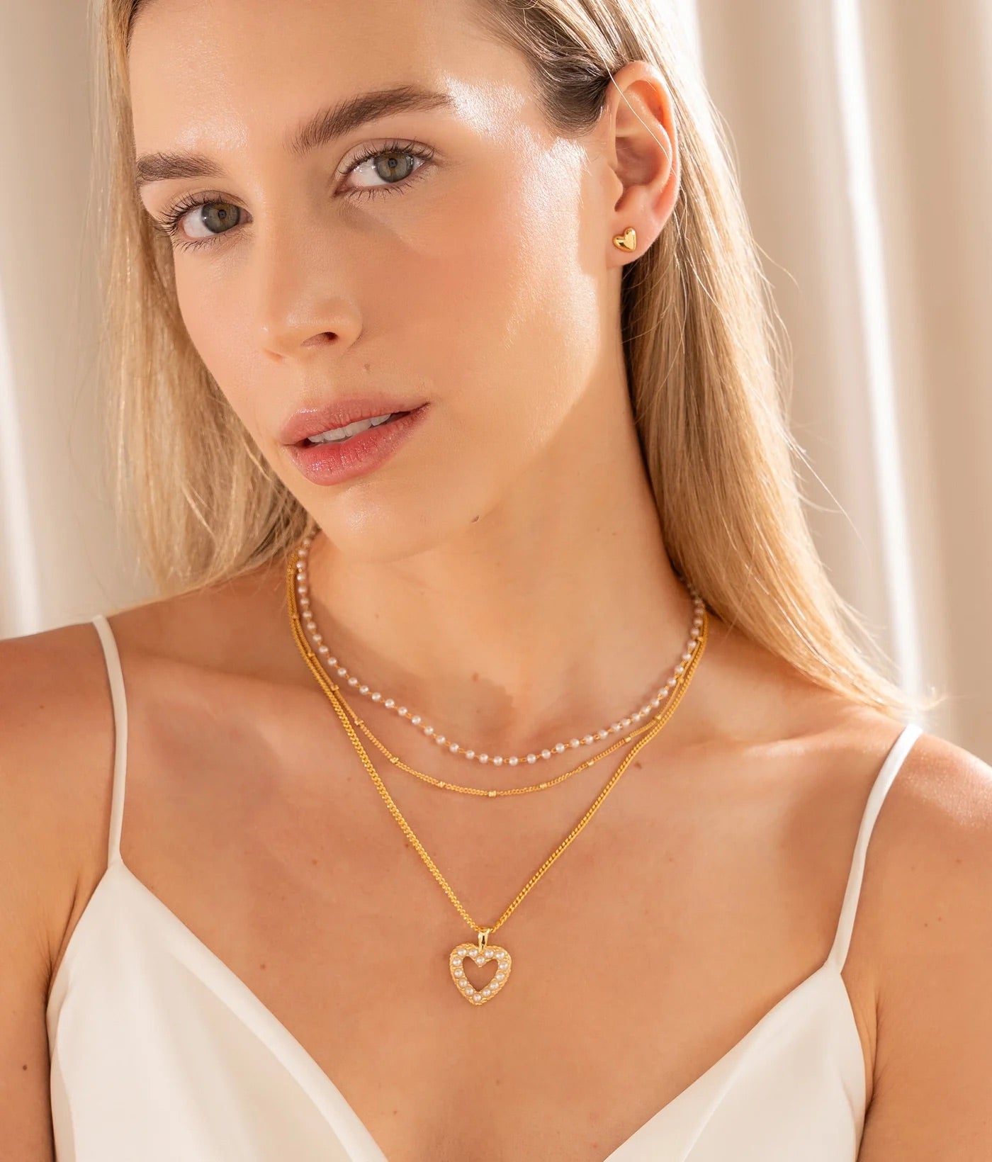 Multi-Pearl Heart Layered Necklace