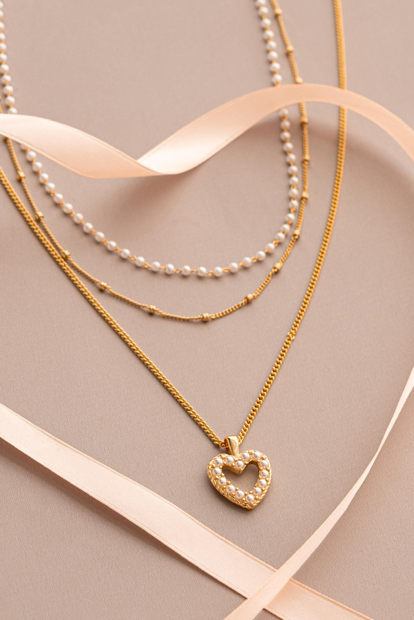 Multi-Pearl Heart Layered Necklace