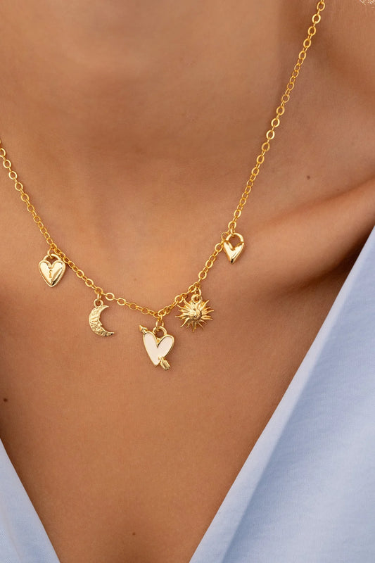 Heart with arrow multicharms necklace