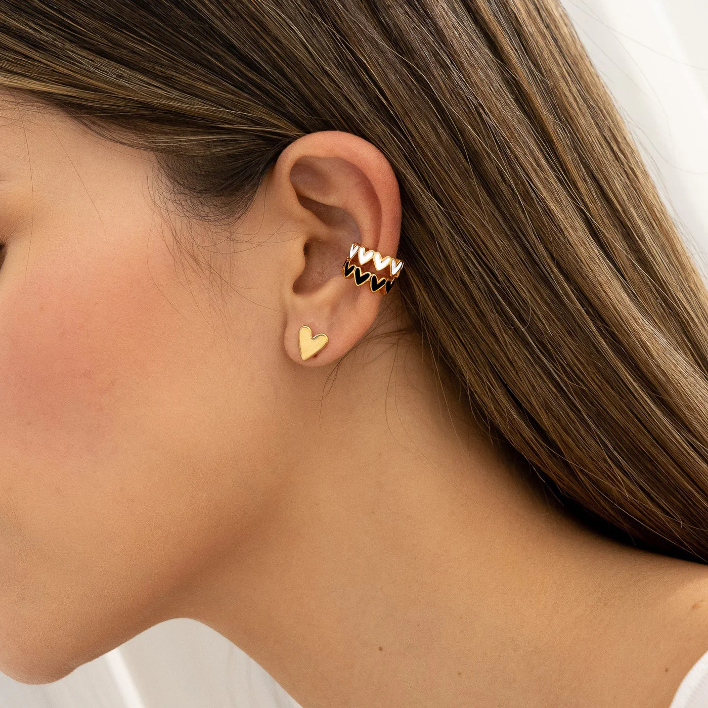 Black and white Mini-hearts Earcuff set-hand painted