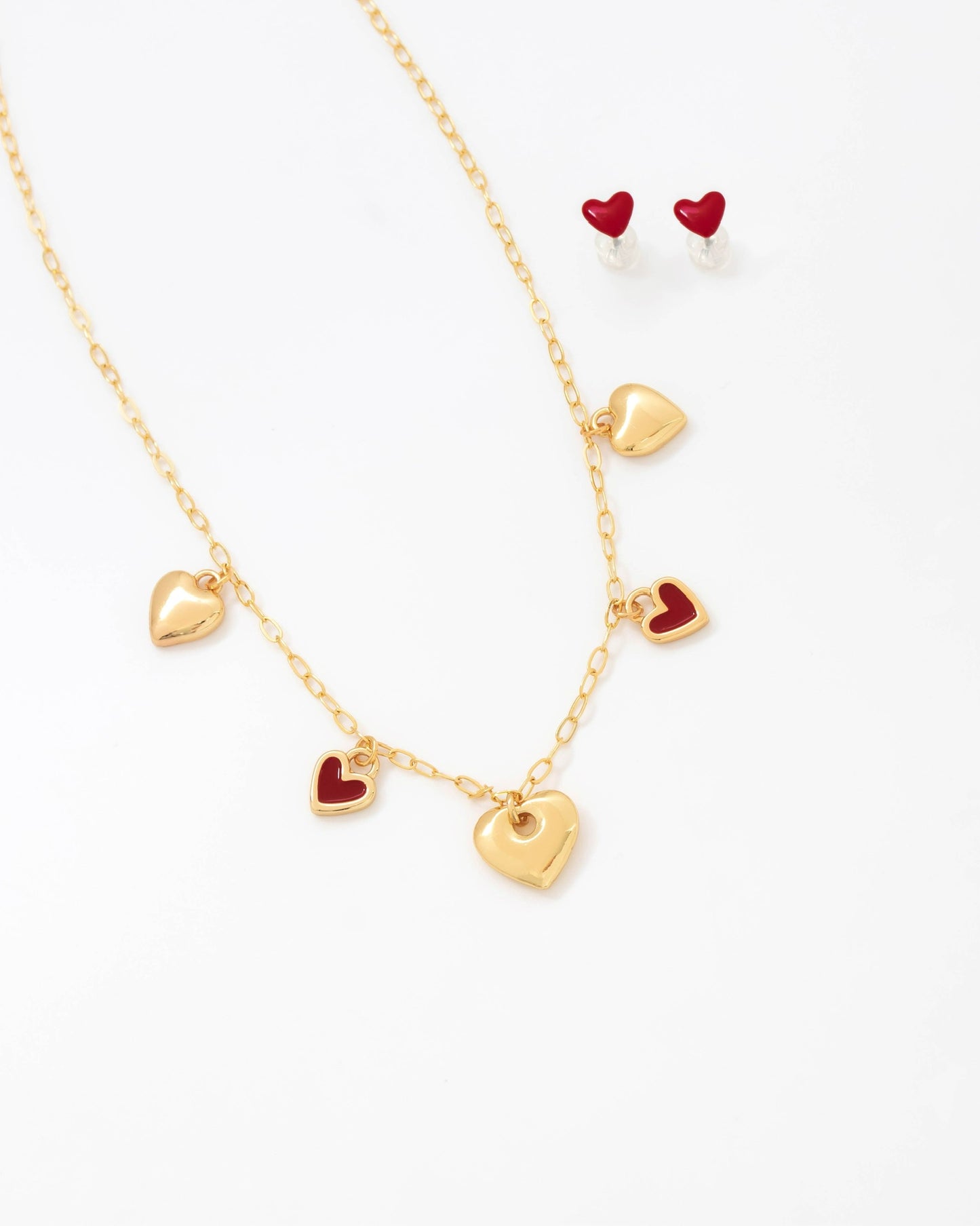 Red hearts necklace+Red heart earrings