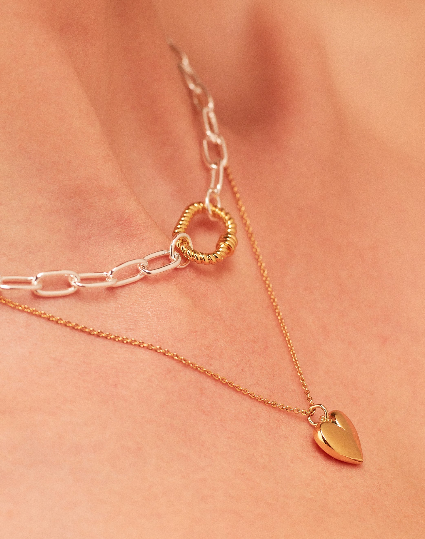 Silver-Gold Chunky Layered Necklace+Earrings
