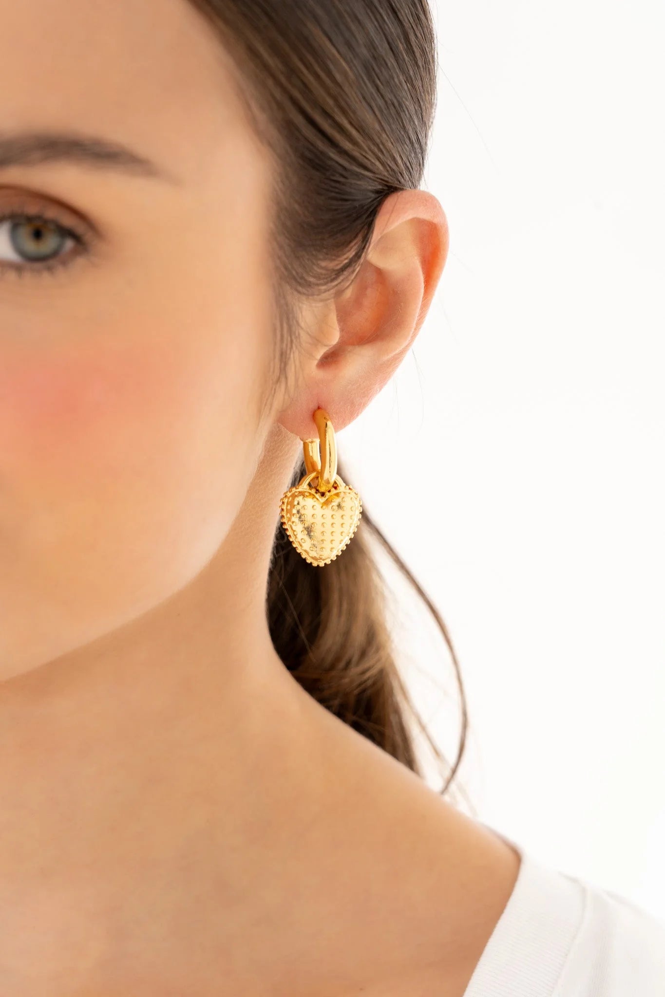 Red-gold heart double charm earrings