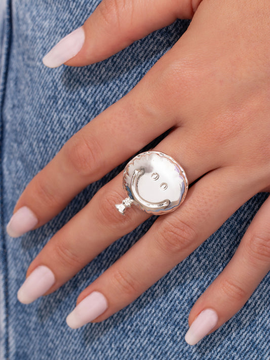 Silver Happy Face Balloon Ring