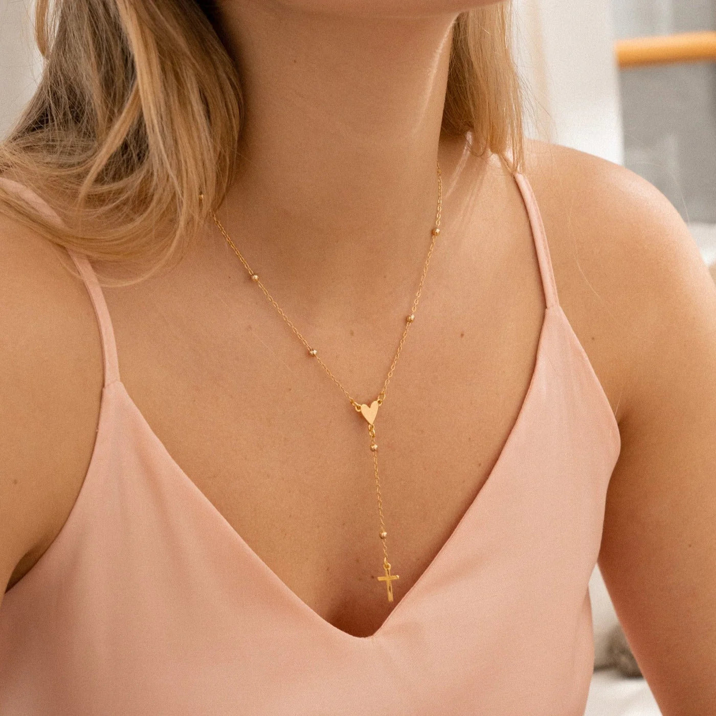 Faith Heart Cross Lariat Necklace