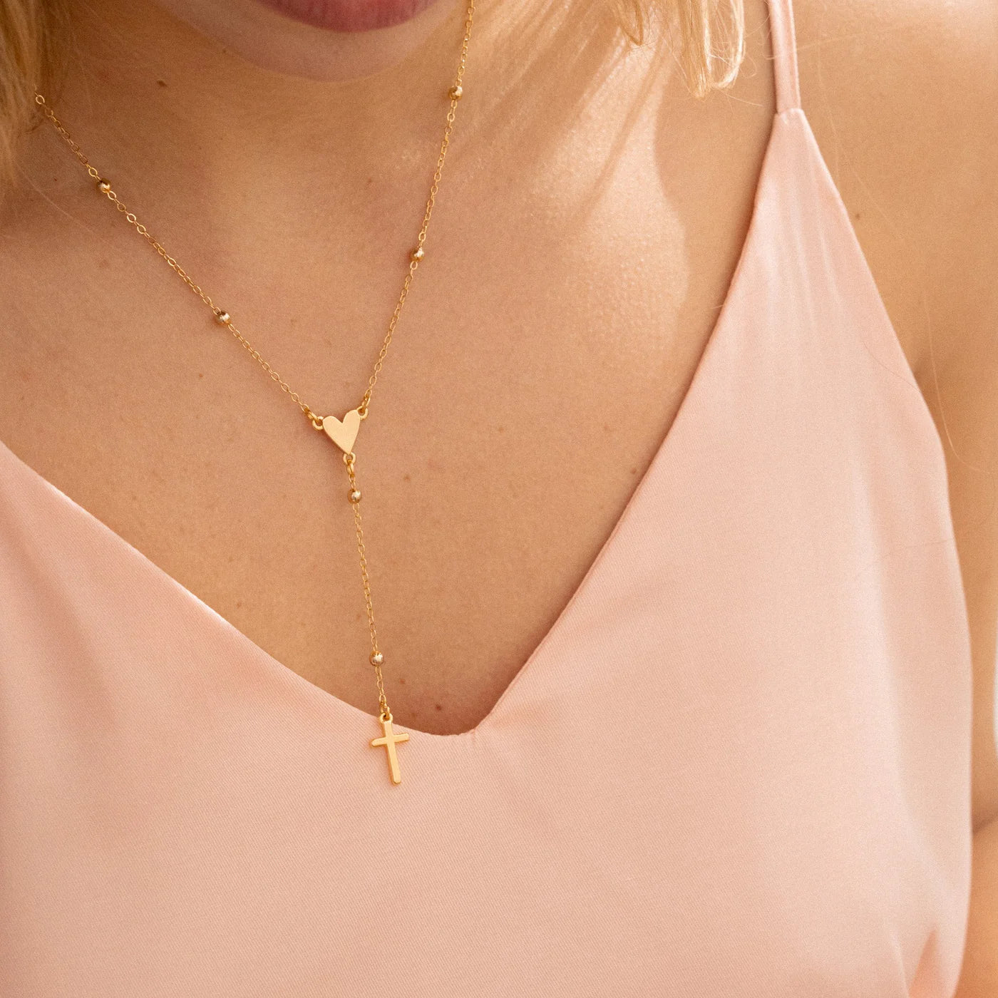 Faith Heart Cross Lariat Necklace