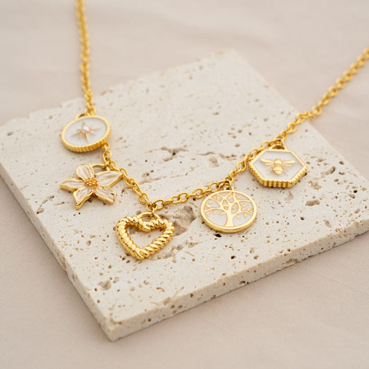 Flower and love multicharm necklace